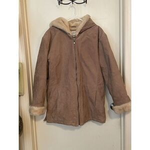 St. John's Bay Washable Size Large Suede Jacket With Faux Fur‎ Lining & Hood